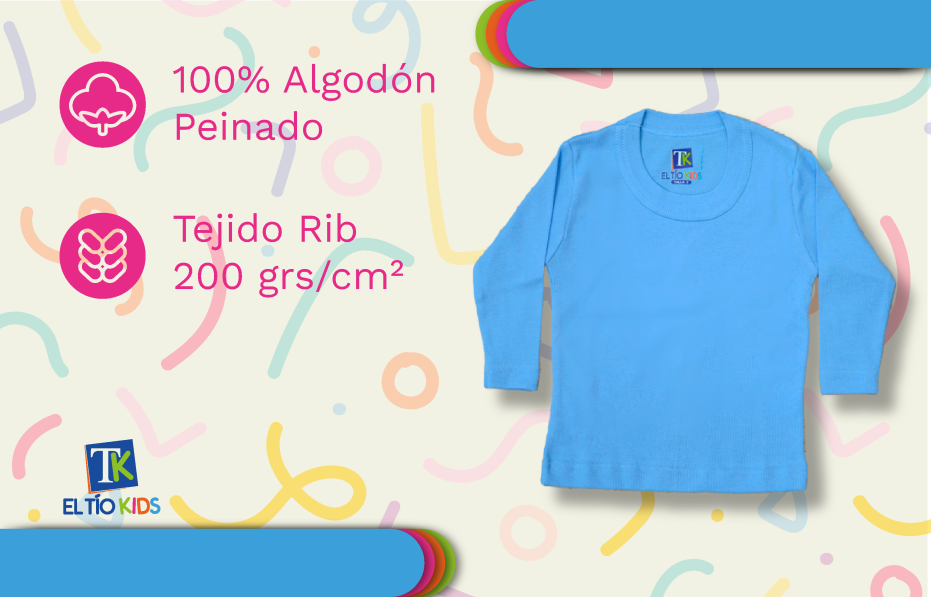 Camiseta KIDS manga larga de algodon Celeste