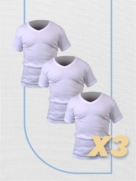 Camisetas Blancas Manga Corta Cuello V Algodón Pack 2 - Top Underwear