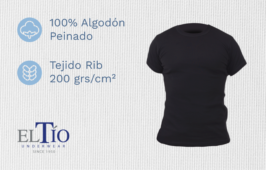 Camiseta negra con manga corta y cuello redondo en rib